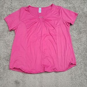 M-Fasis Womens Pink Short Sleeve O-Ring Gathered Neck Knit Top Medium